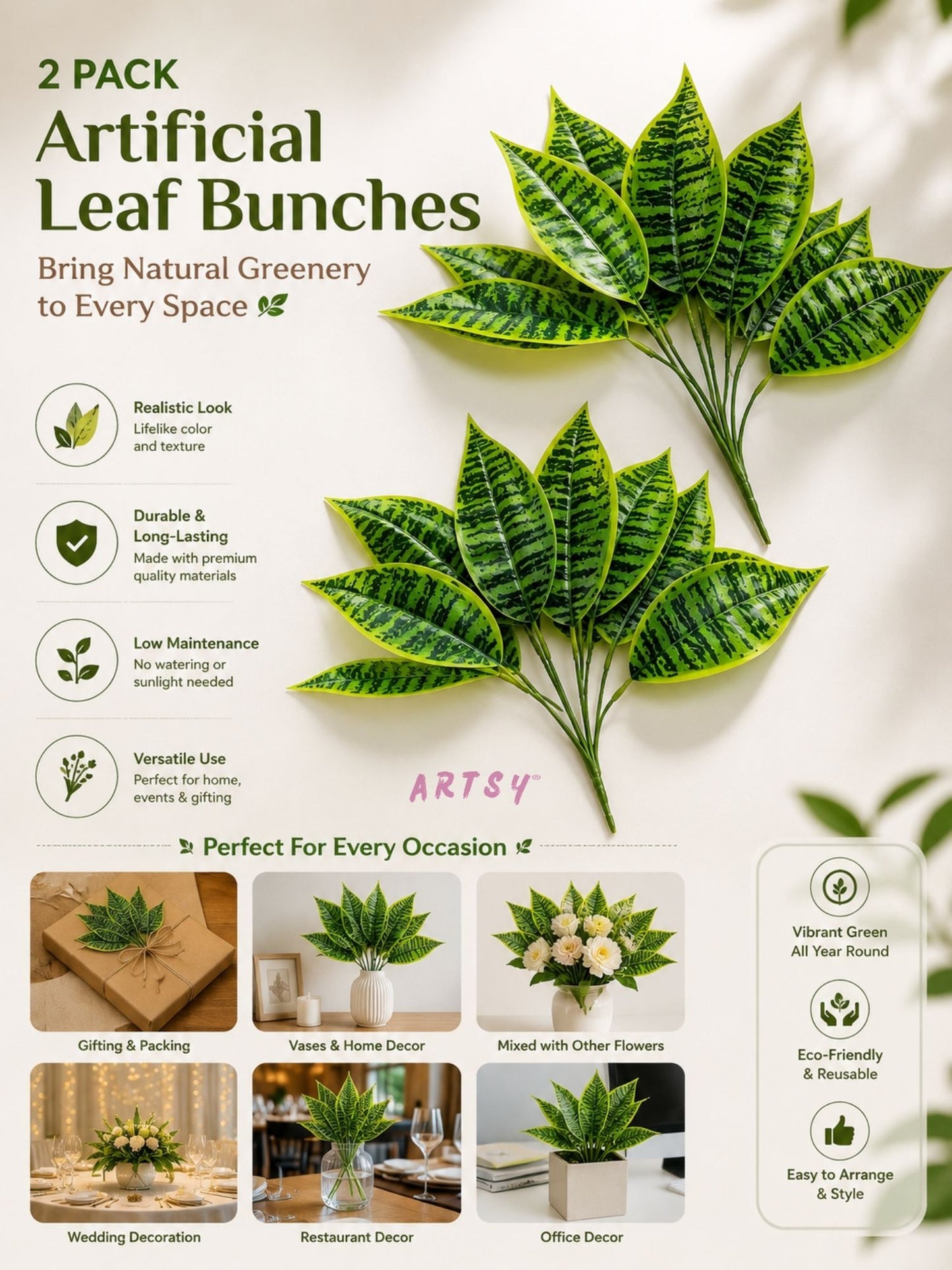 ARTSY Artificial Indoor Greenery Plant Bunch for Home Decor (Pack of 2)