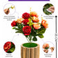 Luxury Artificial Rose Flower Arrangement in Rustic Wooden Pot | Elegant Home Table Decor, Pack of 1