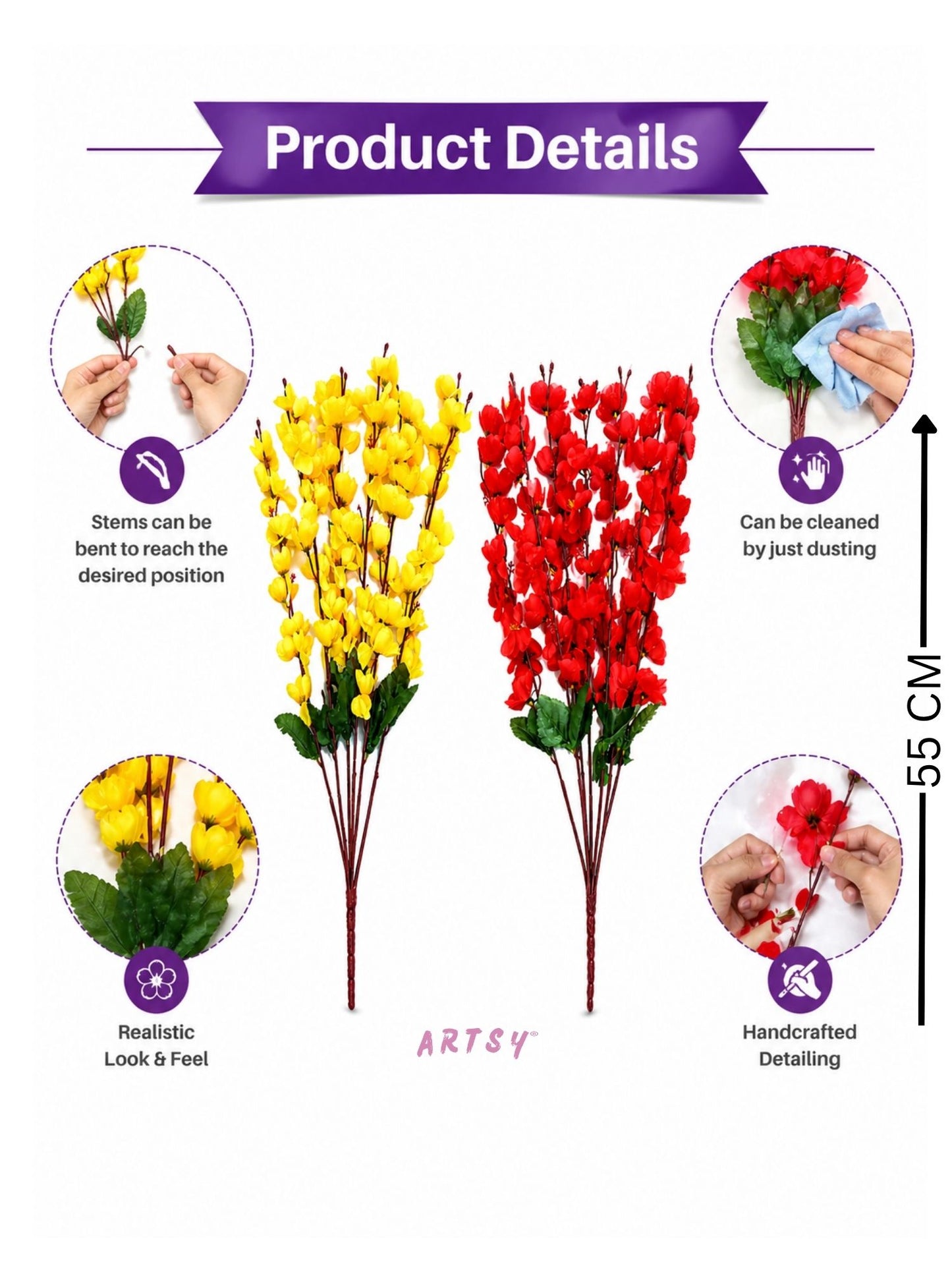 Premium Artificial Blossom Flower Stems for Home Decor (Pack of 2)
