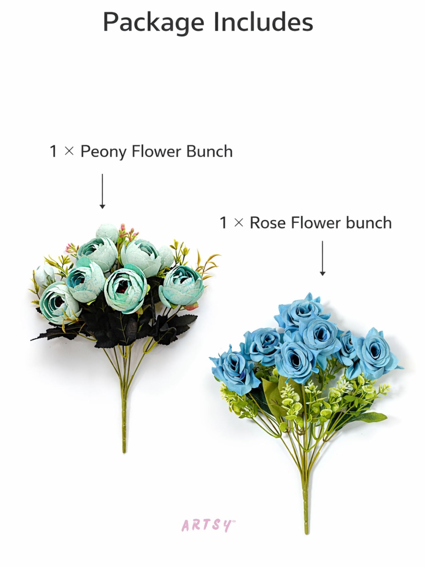 ARTSY Premium Artificial Peony & Rose Flower Combo – Pack of 2 Realistic Faux Flower Bunches for Elegant Home Décor