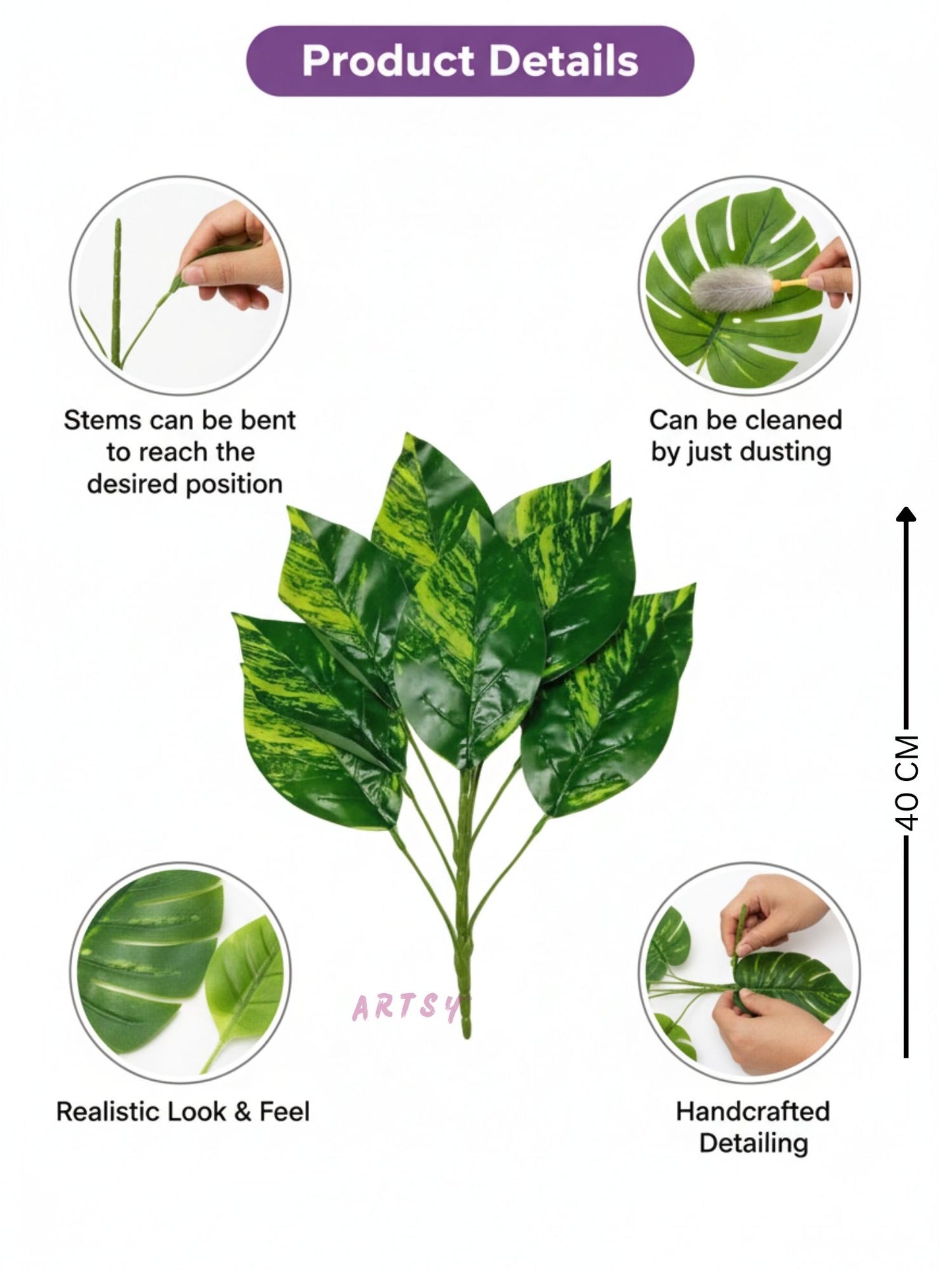 ARTSY Premium Artificial Green Leaf Bunch for Home & Office Decor