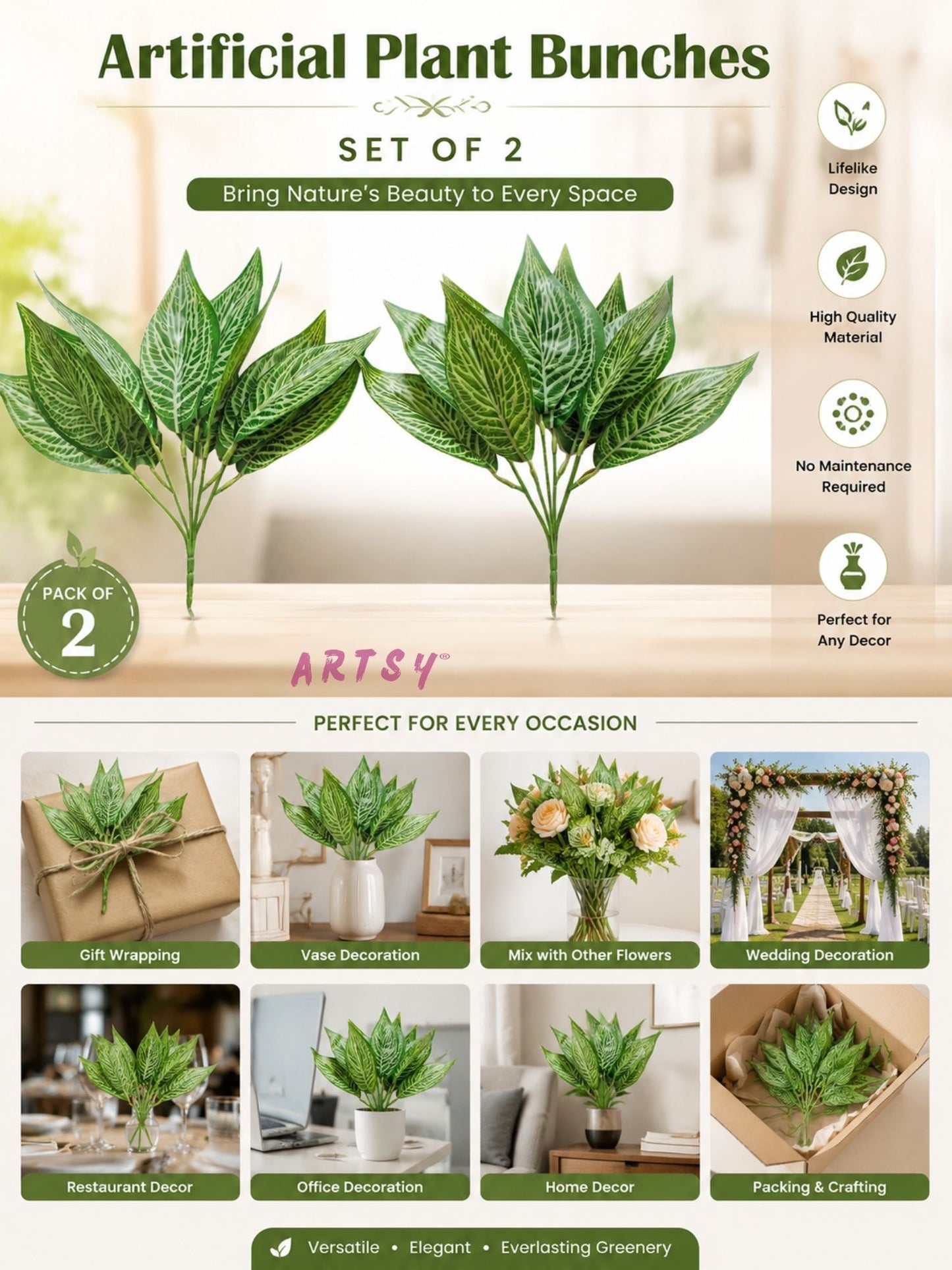 ARTSY Realistic Artificial Greenery Bunch Pack of 2
