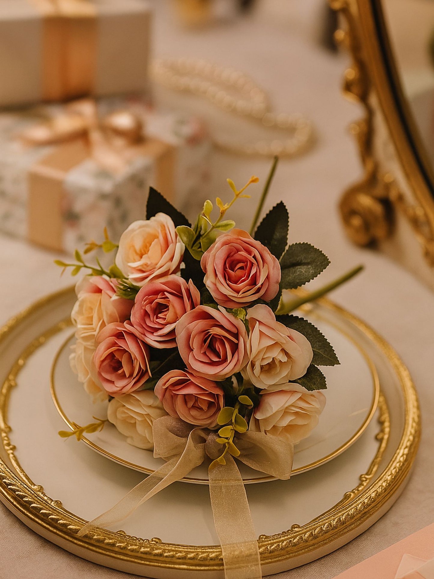 Artificial Rose Flower Bunch (Pack of 2) – Silk Faux Roses for Home, Wedding & Table Décor, Pink