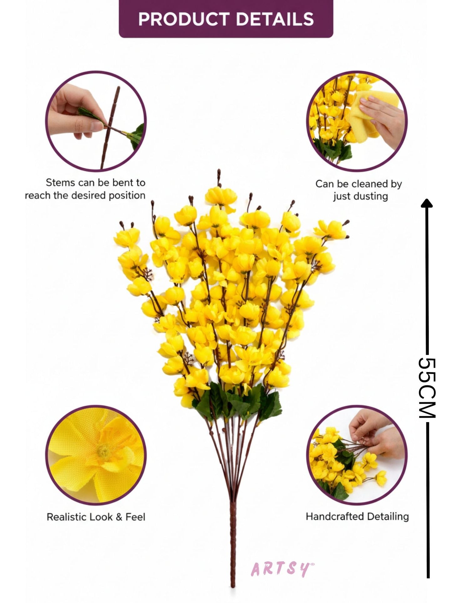 Yellow Artificial Cherry Blossom Flower Bunch- Pack of 1 Piece