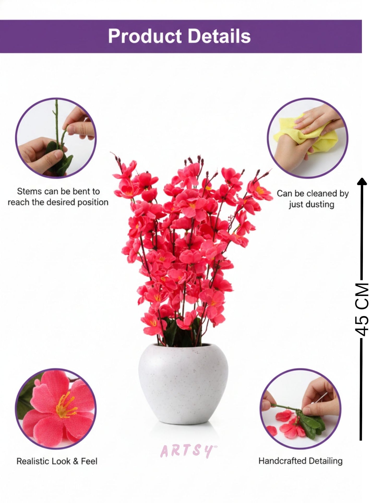 Luxury Artificial Pink Blossom Floral Arrangement with Decorative Vase – Elegant Home Decor Accent, Pack of 1