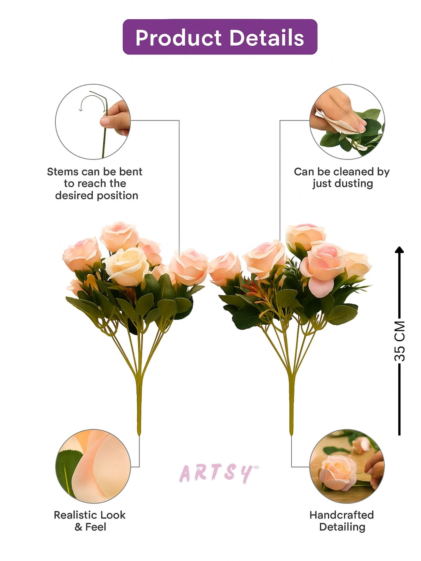 Exquisite Artificial Rose Bunch. Pack Of 2 Pieces
