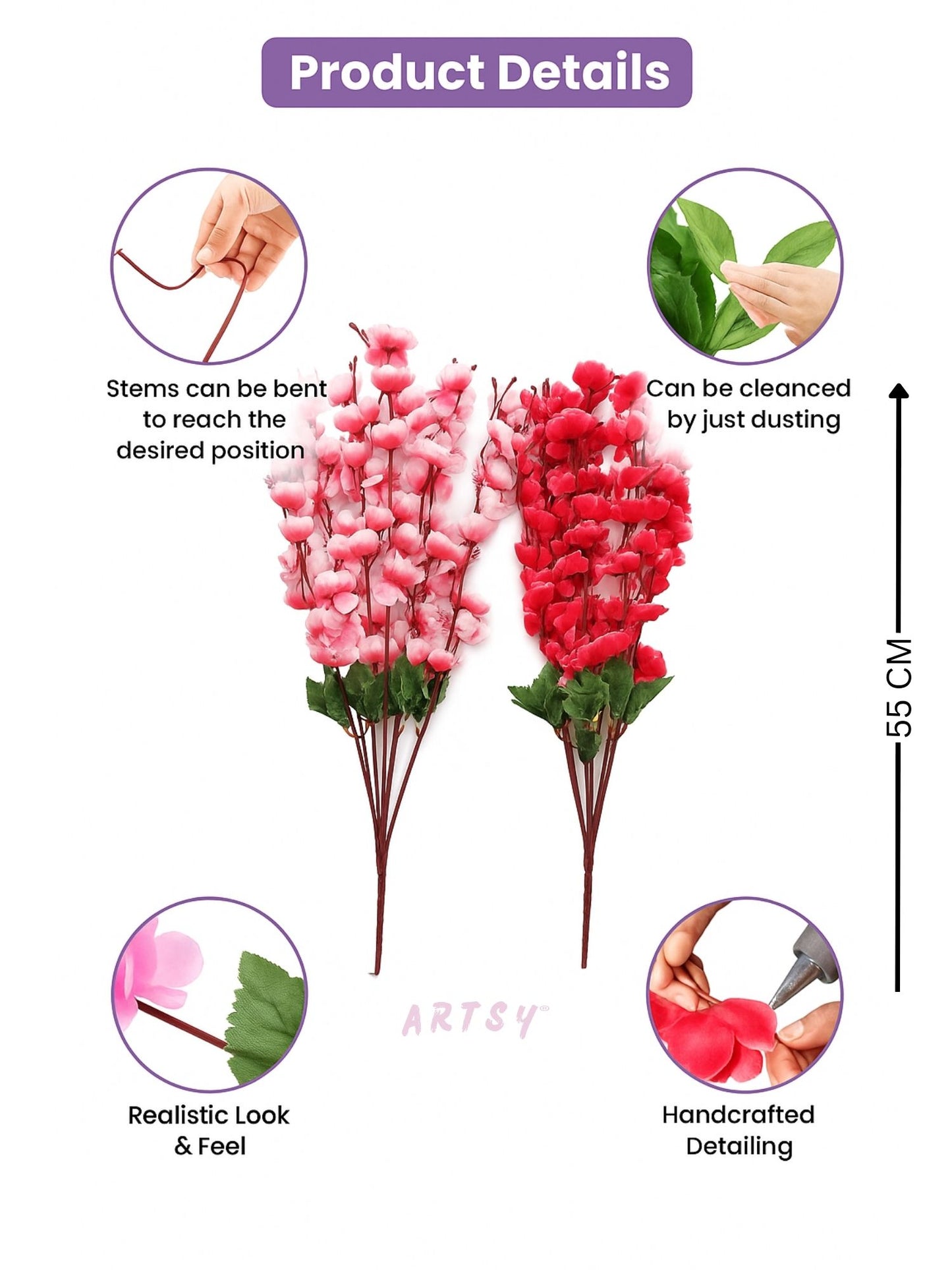 Artificial Flowers Cherry Blossom Flower Bunch | Without Vase Pack of 2