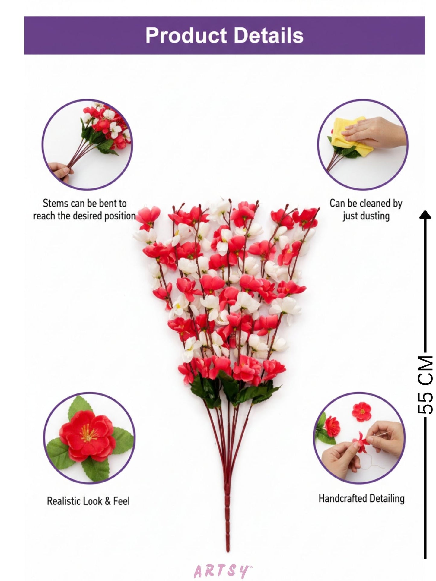 Artsy Luxury Artificial Blossom Flower Stem | Premium 55 CM Floral Decor for Home & Vase Styling