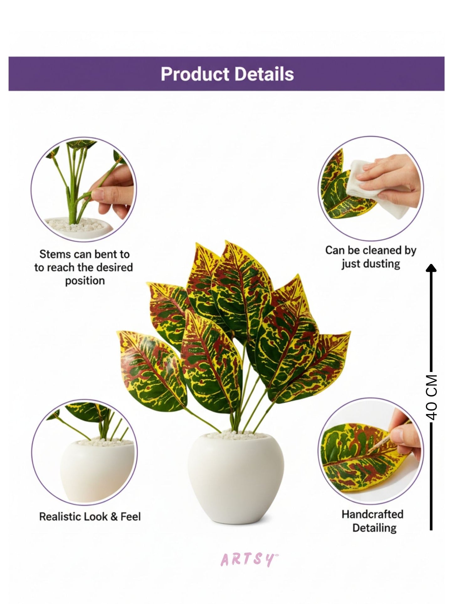 Artificial Croton Plant With Pot for Home & Office, Pack of 1