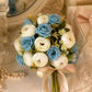 ARTSY Artificial Blue Rose & White Peony Flower Bunch Combo | Pack of 2 Fake Flowers for Home Decoration, Living Room, Office, Wedding & Table Decor