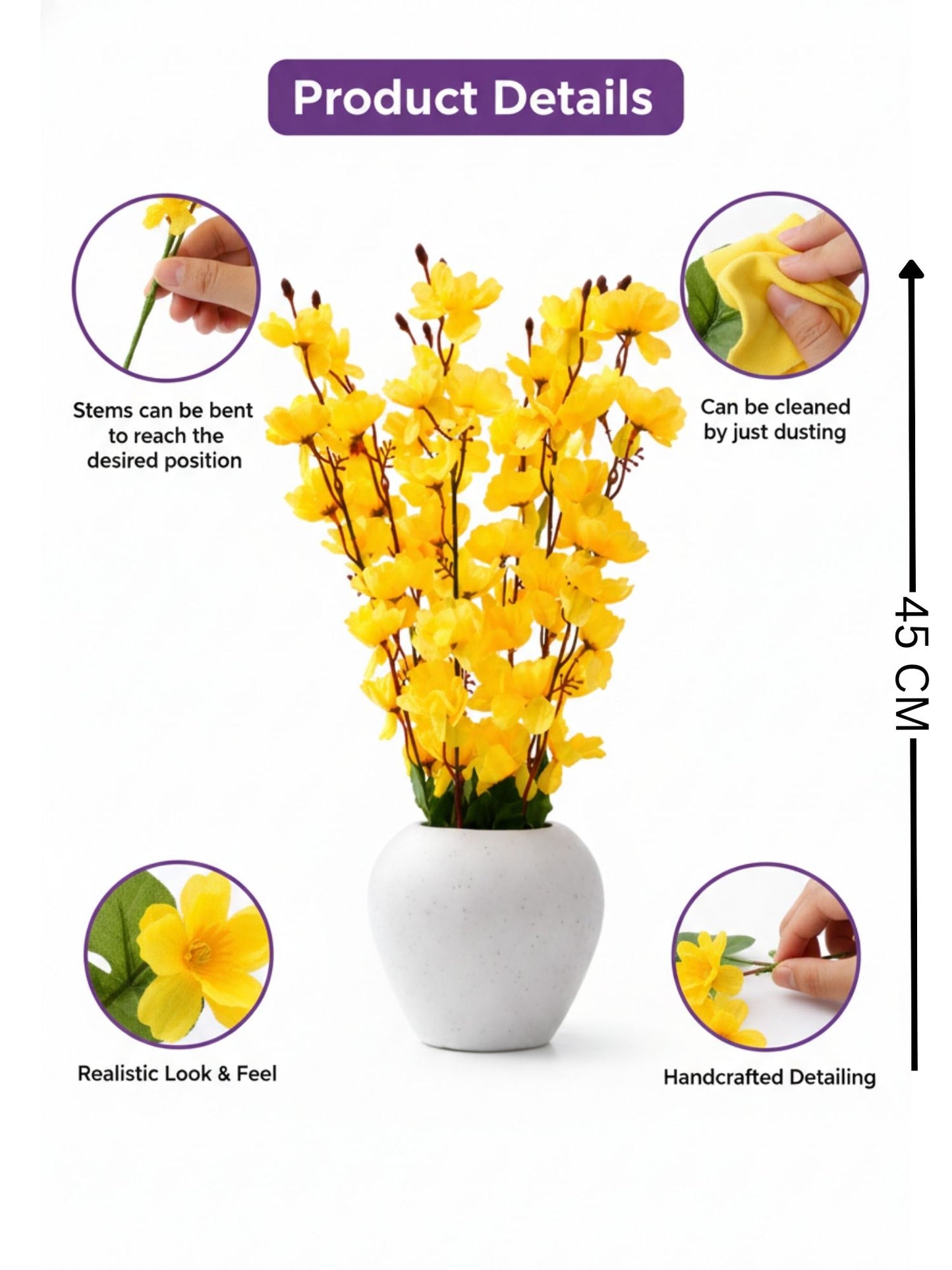 Elegant Yellow Blossom Artificial Flower Pot for Home & Office Decor, Pack of 1