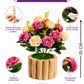 Elegant Artificial Rose Bouquet in Rustic Wooden Pot – Luxury Floral Home Décor, Pack of 1