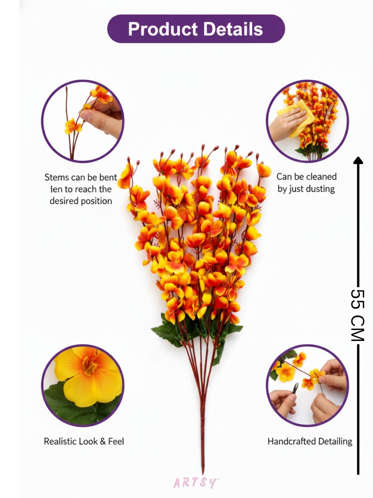 Artificial Orange Blossom Flower Stems for Home Decor | Premium Decorative Floral Arrangement