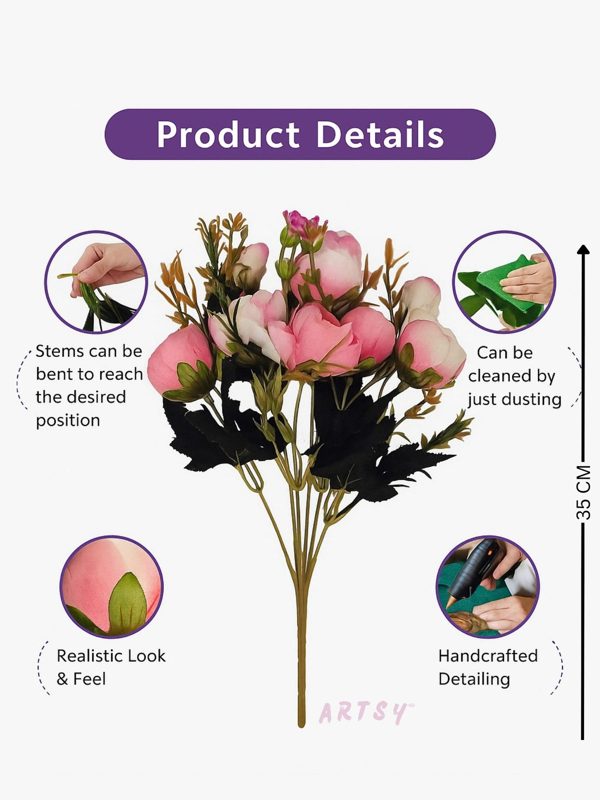 ARTSY Artificial Pink & White Flower Bunch for Home Decor