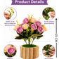 Luxury Artificial Rose Bouquet with Rustic Wooden Planter for Home Decor, Pack of 1