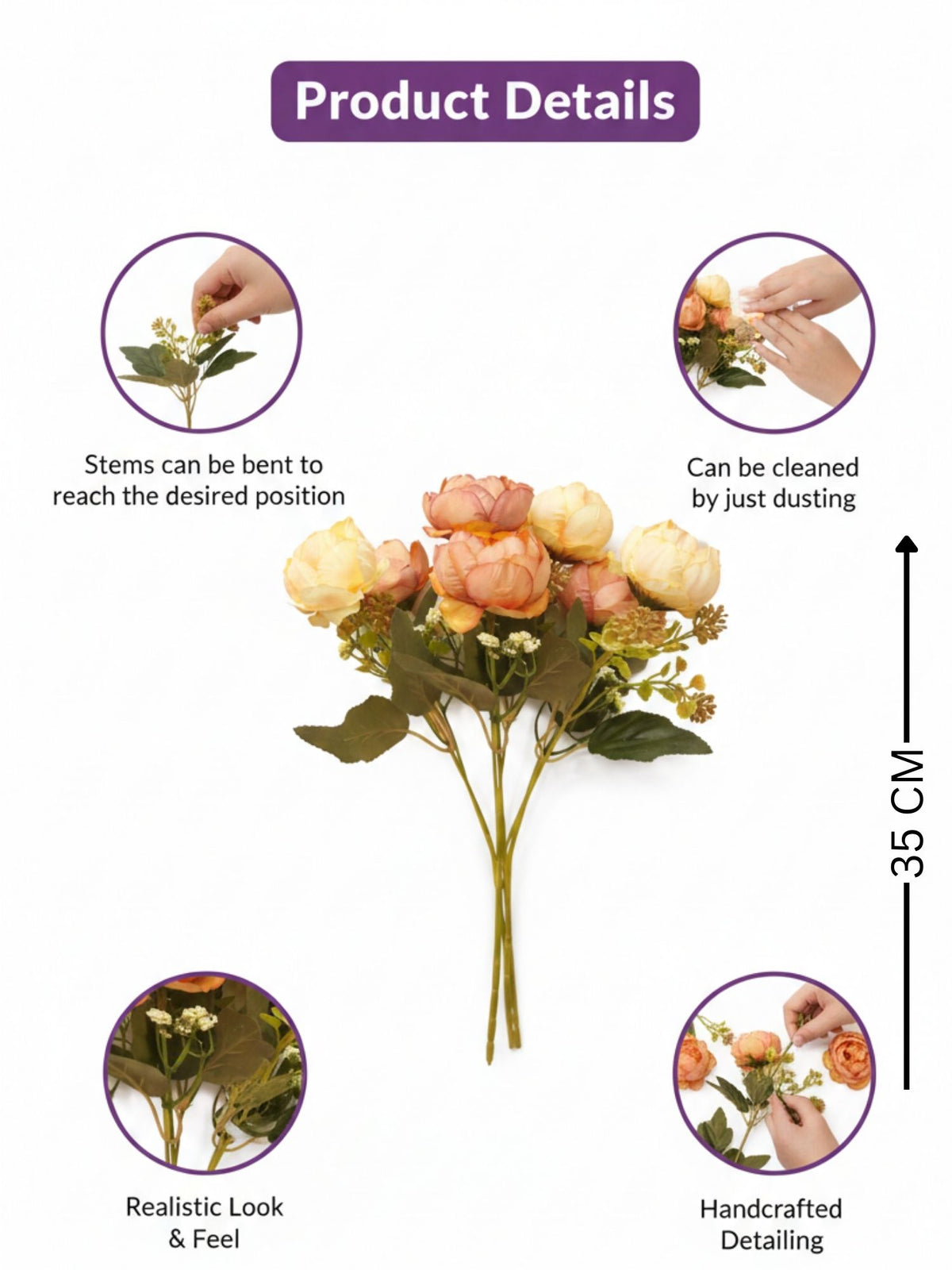 ARTSY Artificial Ranunculus Flower Bunch – Realistic Faux Flowers for Home Décor, Wedding, Table & Floral Arrangements