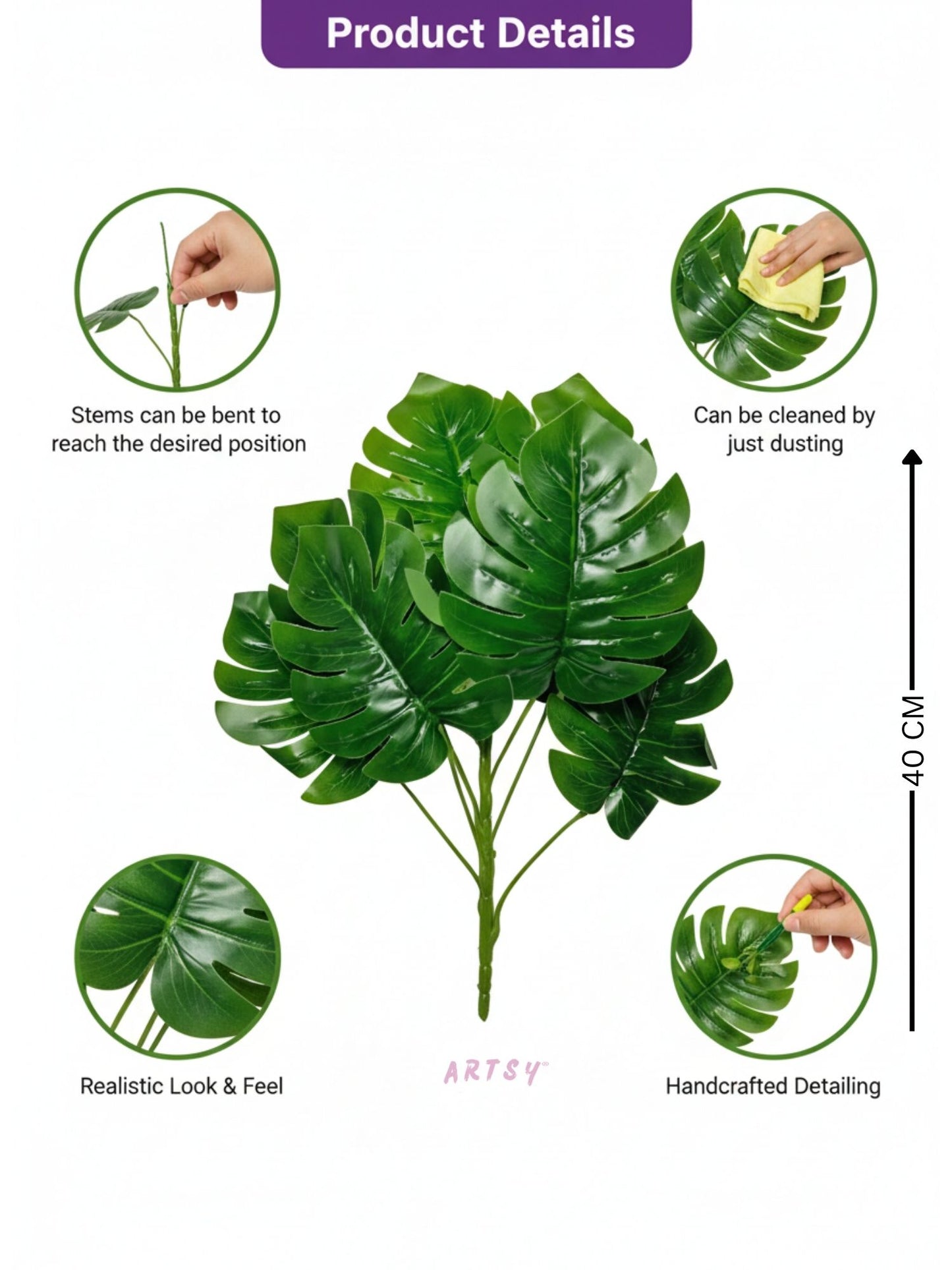 ARTSY Artificial Monstera Leaf Bunch | Realistic Tropical Artificial Plant for Home & Office Decor