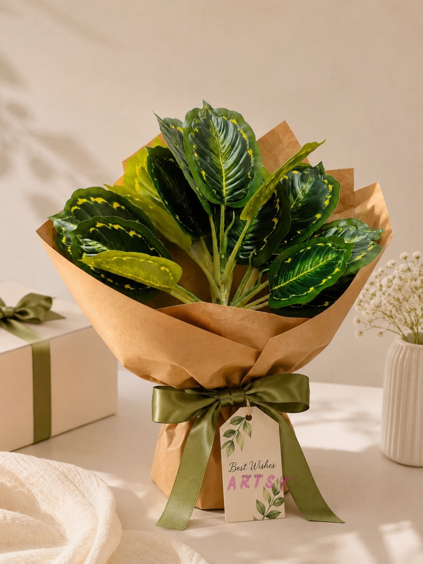 ARTSY Realistic Artificial Leaf Bunch for Vase, Living Room & Home Decor (Pack of 1)