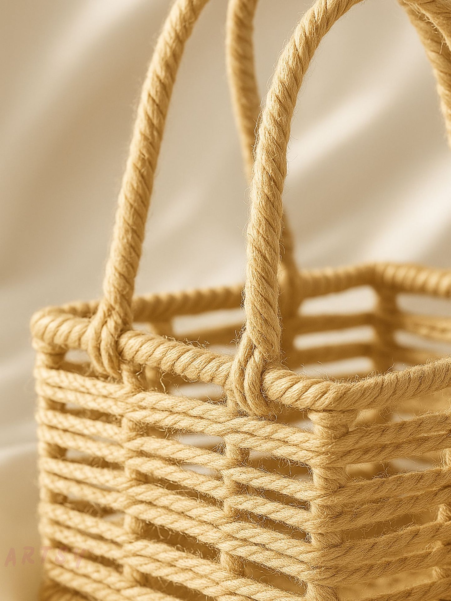 ARTSY Nordic Handwoven Rope Storage Basket with Handles, Pack of 1