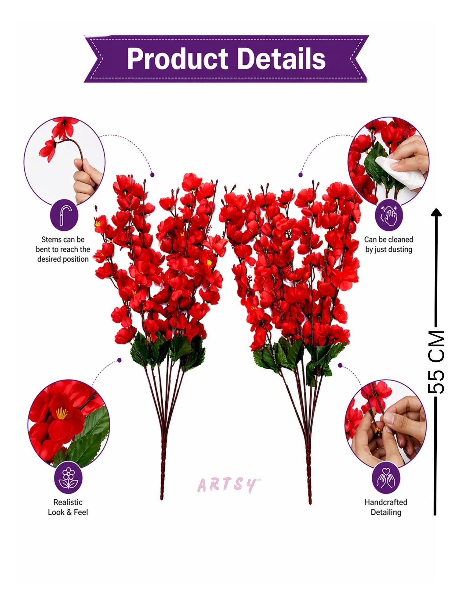 Luxury Artificial Blossom Flower Bunch Set (Pack of 2) – Premium Decorative Floral Stems for Home & Table Decor