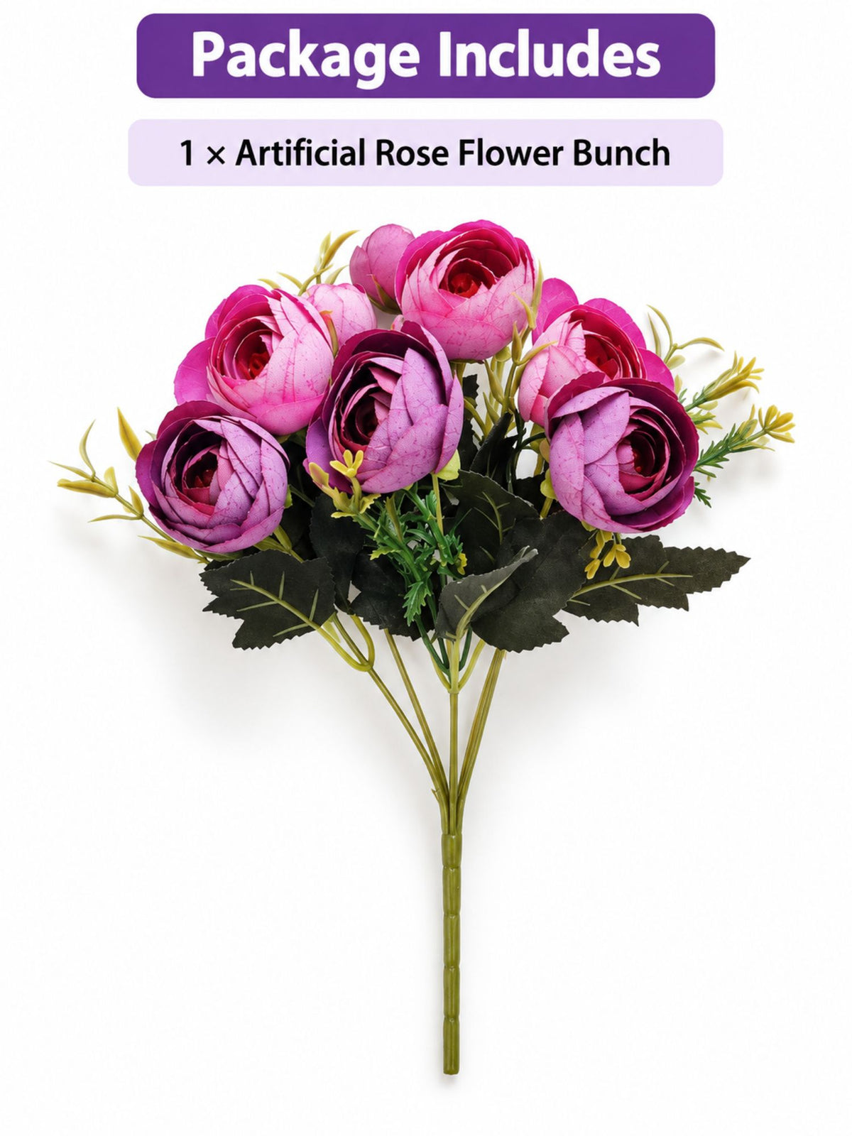 ARTSY Artificial Rose Flower Bunch – Pink & Purple Realistic Faux Flowers for Home Décor, Wedding & Gifting