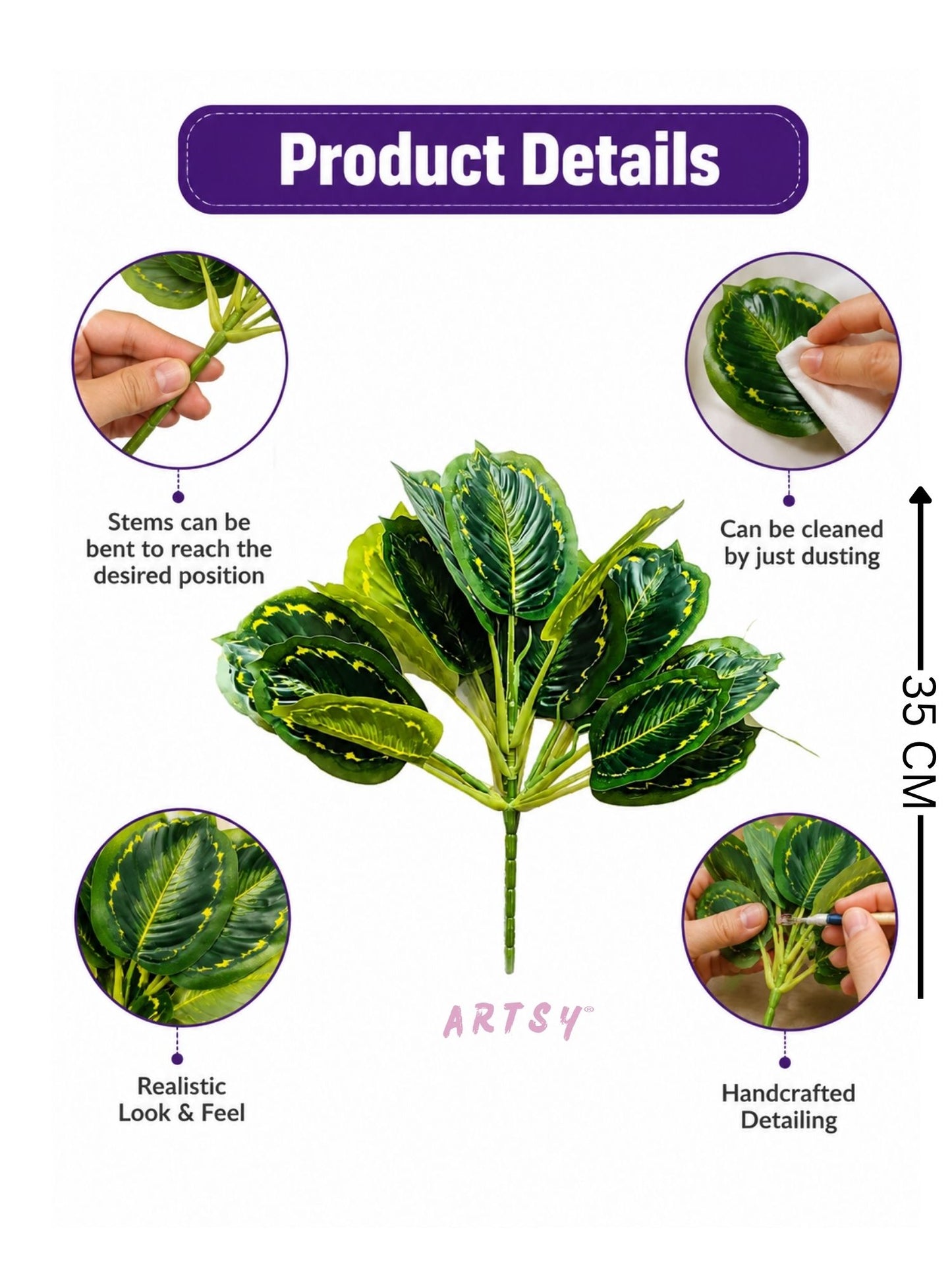 ARTSY Realistic Artificial Leaf Bunch for Vase, Living Room & Home Decor (Pack of 1)