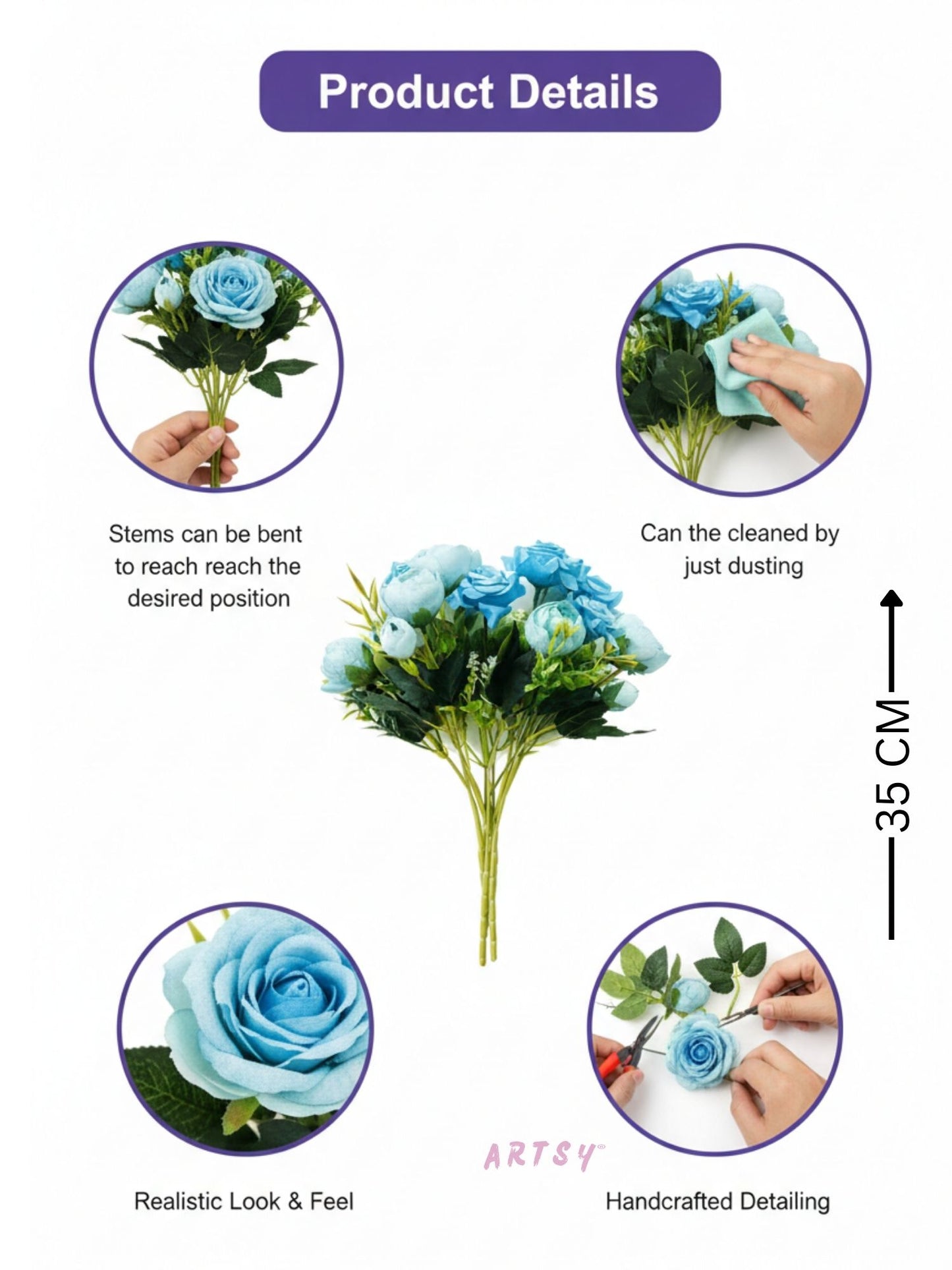 ARTSY Premium Artificial Peony & Rose Flower Combo – Pack of 2 Realistic Faux Flower Bunches for Elegant Home Décor