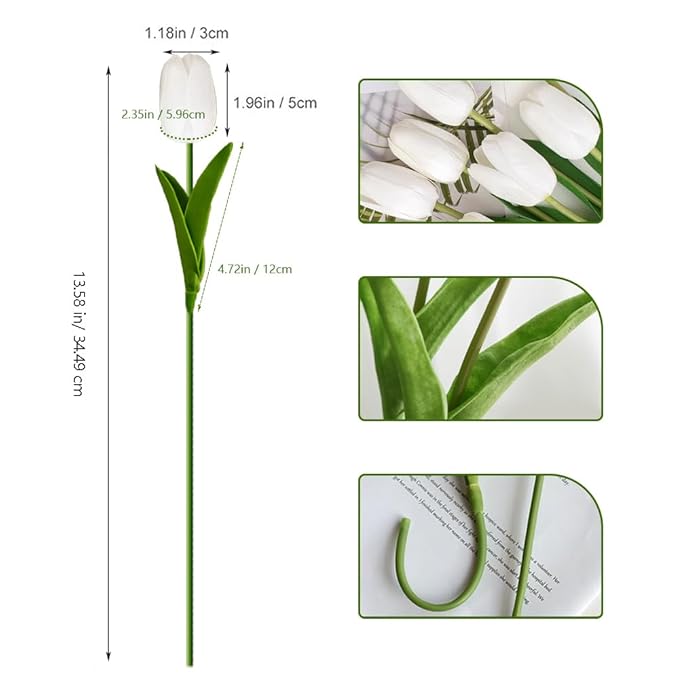 ARTSY® Artificial Tulip Flowers Bunch – Set of 5 Faux Flower Stems | Ideal for Living Room, Centerpiece, Gifting, craft, Real Touch Flower Bunch for Vase Decor, Home Styling, Events, White