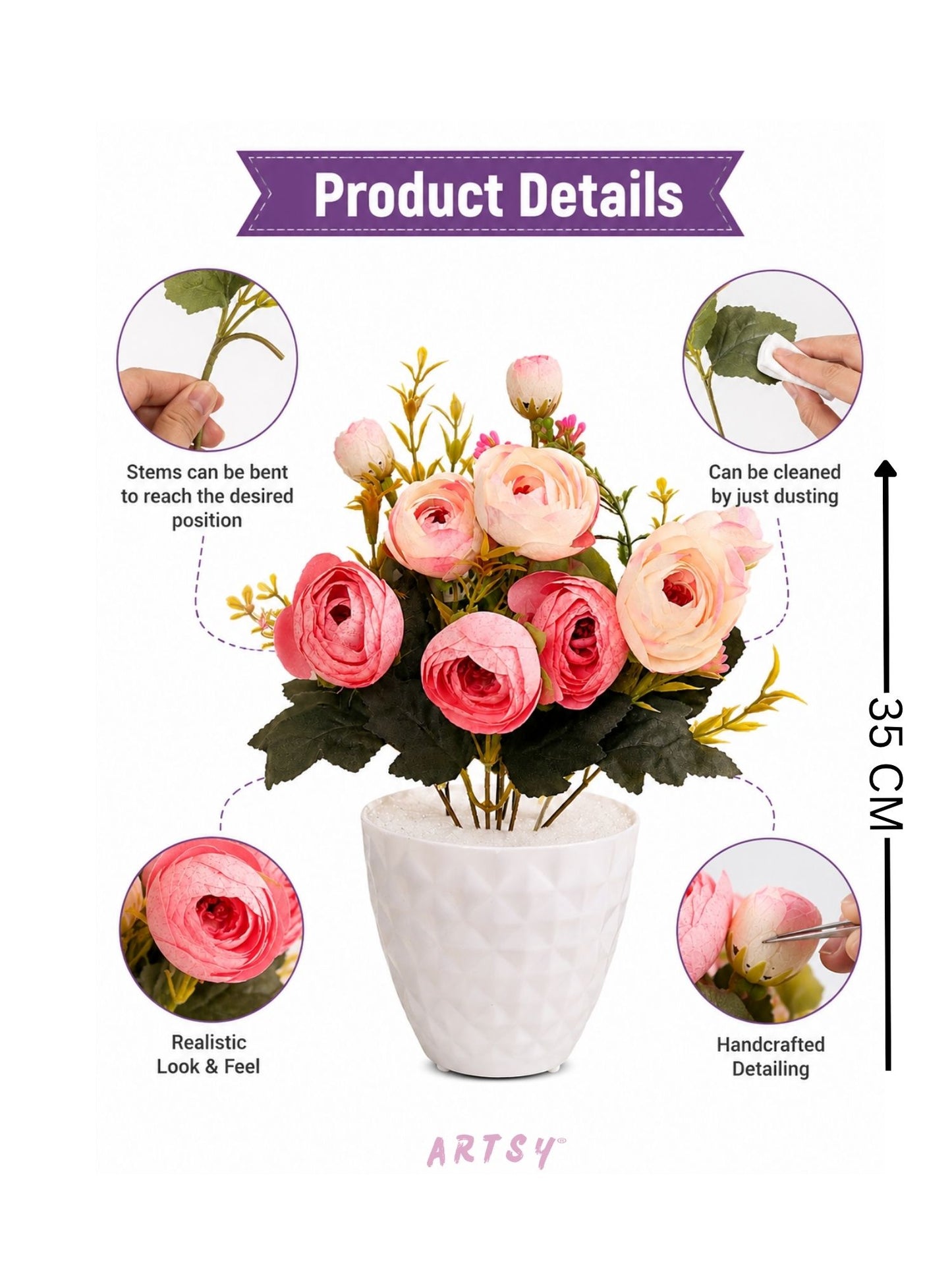 Elegant Artificial Floral Pot for Living Room & Table Décor – Pack of 1