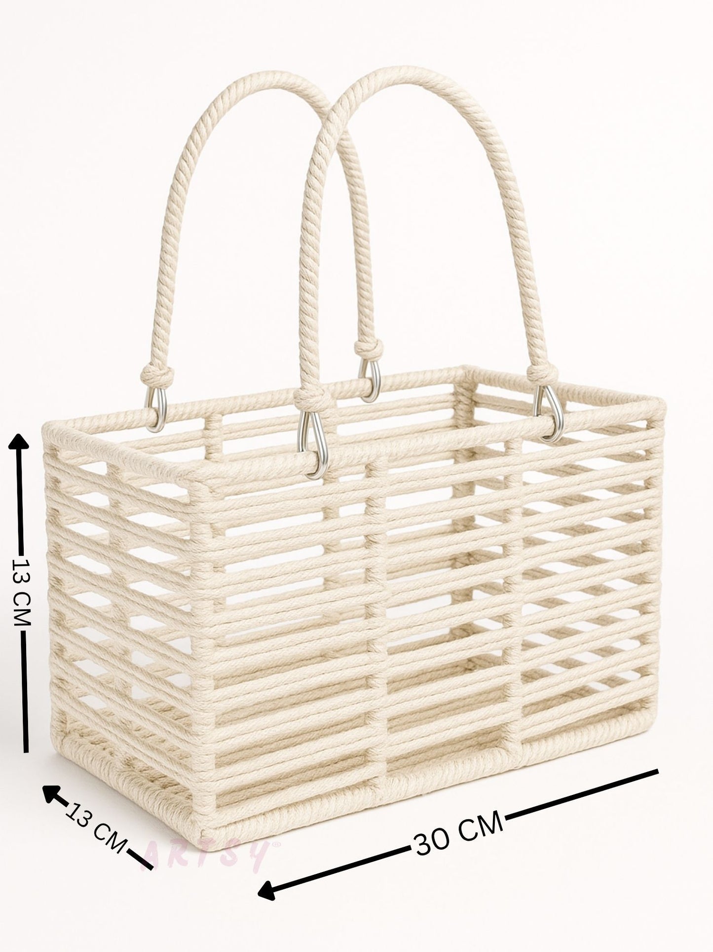 ARTSY Nordic Handwoven Rope Storage Basket with Handles, Pack of 1