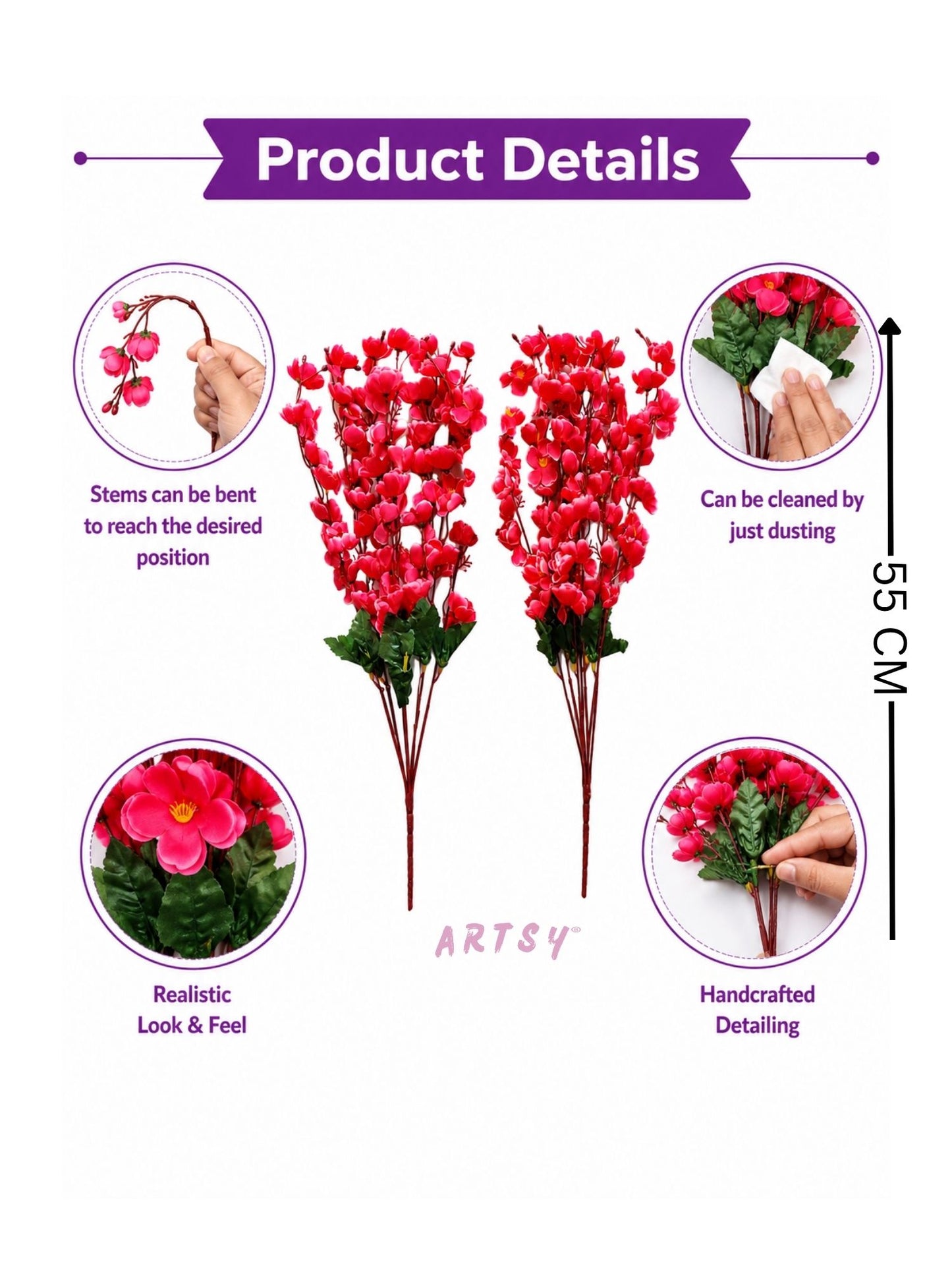 Premium Artificial Blossom Floral Bunch for Home Décor (Pack of 2)