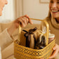 Artsy Golden Metal Decorative Basket with Foldable Handle