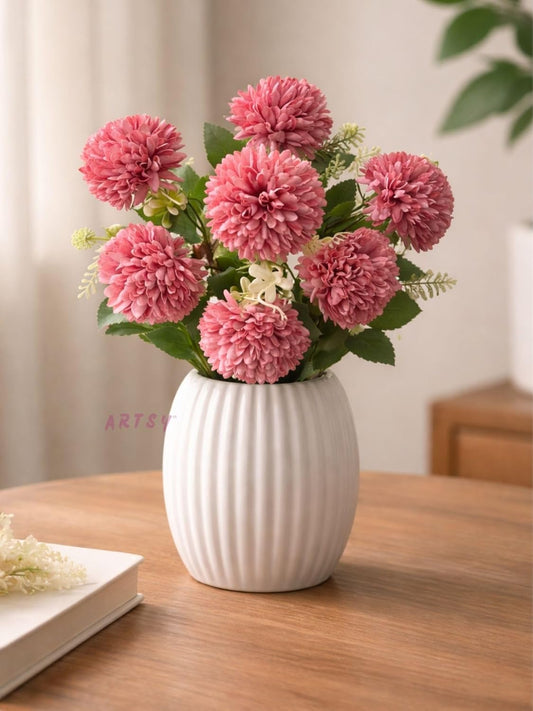 Artsy Artificial Dahlia Flower Bunch – 7-Head Baby Pink | Realistic Faux Flowers for Vase, Home & Office Decor | Pack of 1