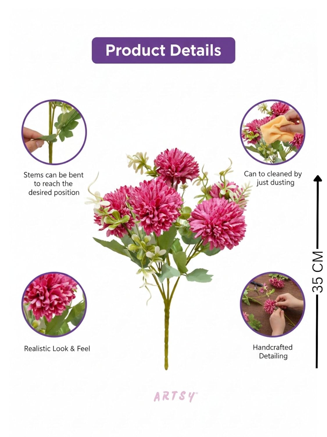 Artsy Artificial Dahlia Flower Bunch – 7-Head Baby Pink | Pack of 1