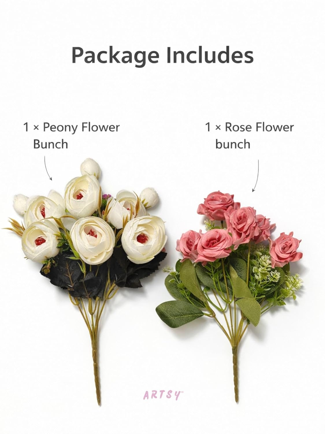 ARTSY Artificial Flower Bouquet (Set of 2) | Rose & Peony Flowers