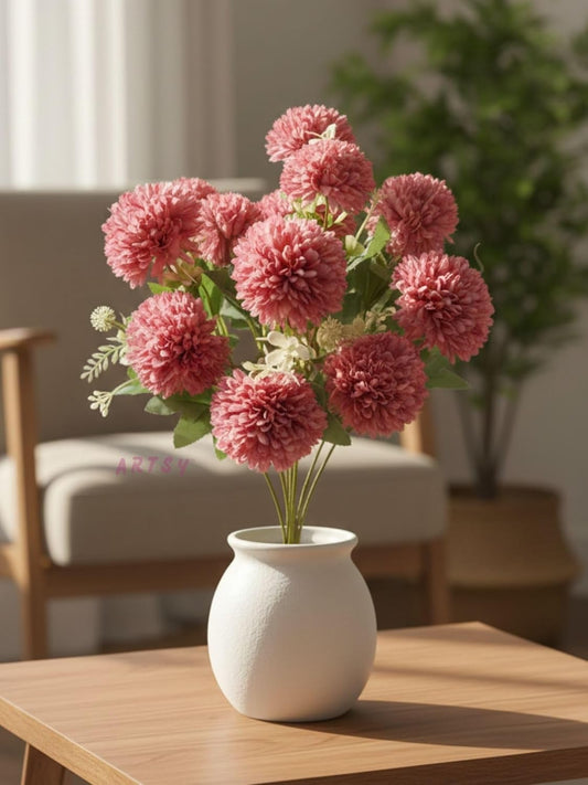Artsy Artificial Dahlia Flower Bunch – 7-Head Baby Pink | Realistic Faux Flowers for Vase, Home & Office Decor | Pack of 1