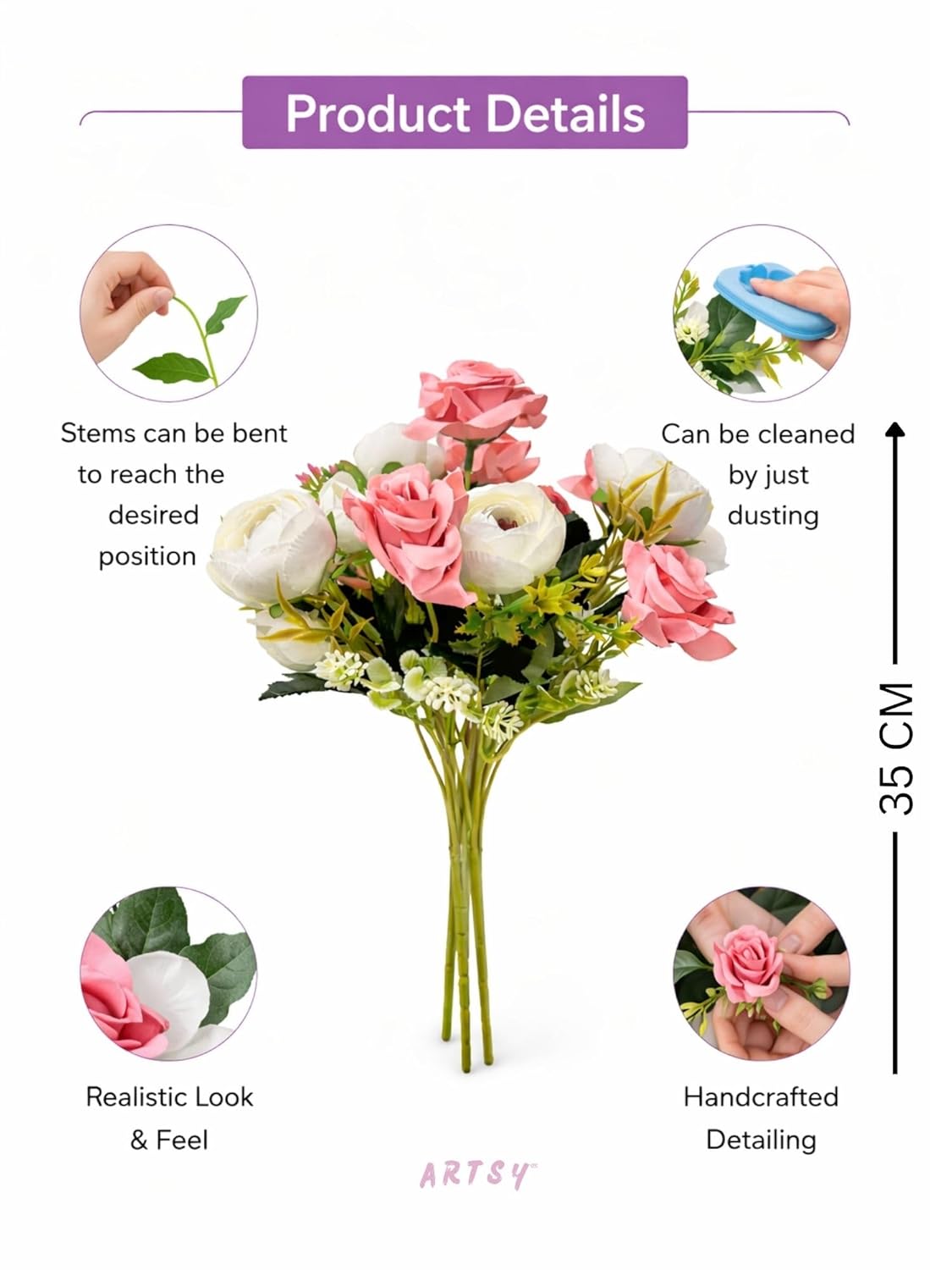 ARTSY Artificial Flower Bouquet (Set of 2) | Rose & Peony Flowers
