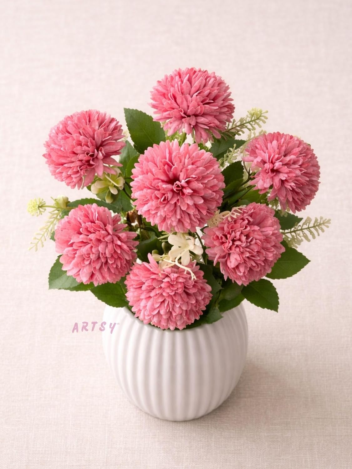 Artsy Artificial Dahlia Flower Bunch – 7-Head Baby Pink | Pack of 1