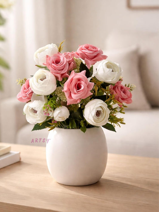 ARTSY Artificial Flower Bouquet (Set of 2) | Rose & Peony Flowers for Home Decor, Living Room, Bedroom, Office, Wedding & Table Decoration