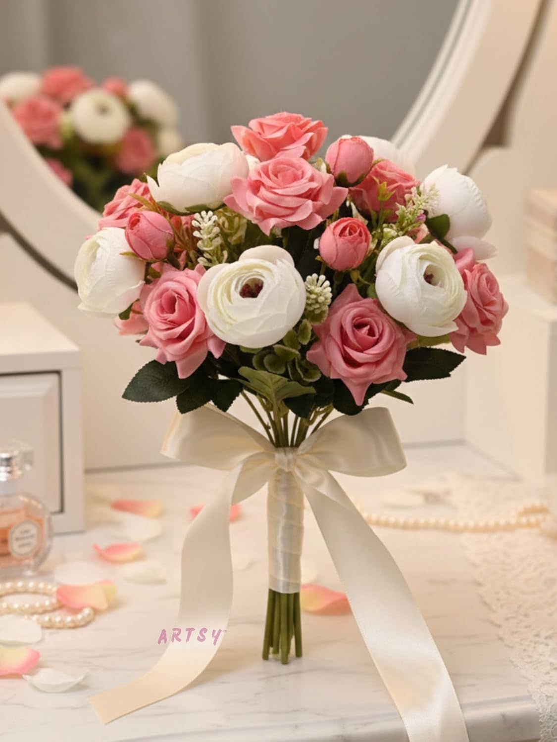 ARTSY Artificial Flower Bouquet (Set of 2) | Rose & Peony Flowers