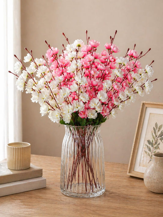 Premium Pink & White Artificial Flower Bunch for Home & Table Decoration, Pack of 2 Pieces