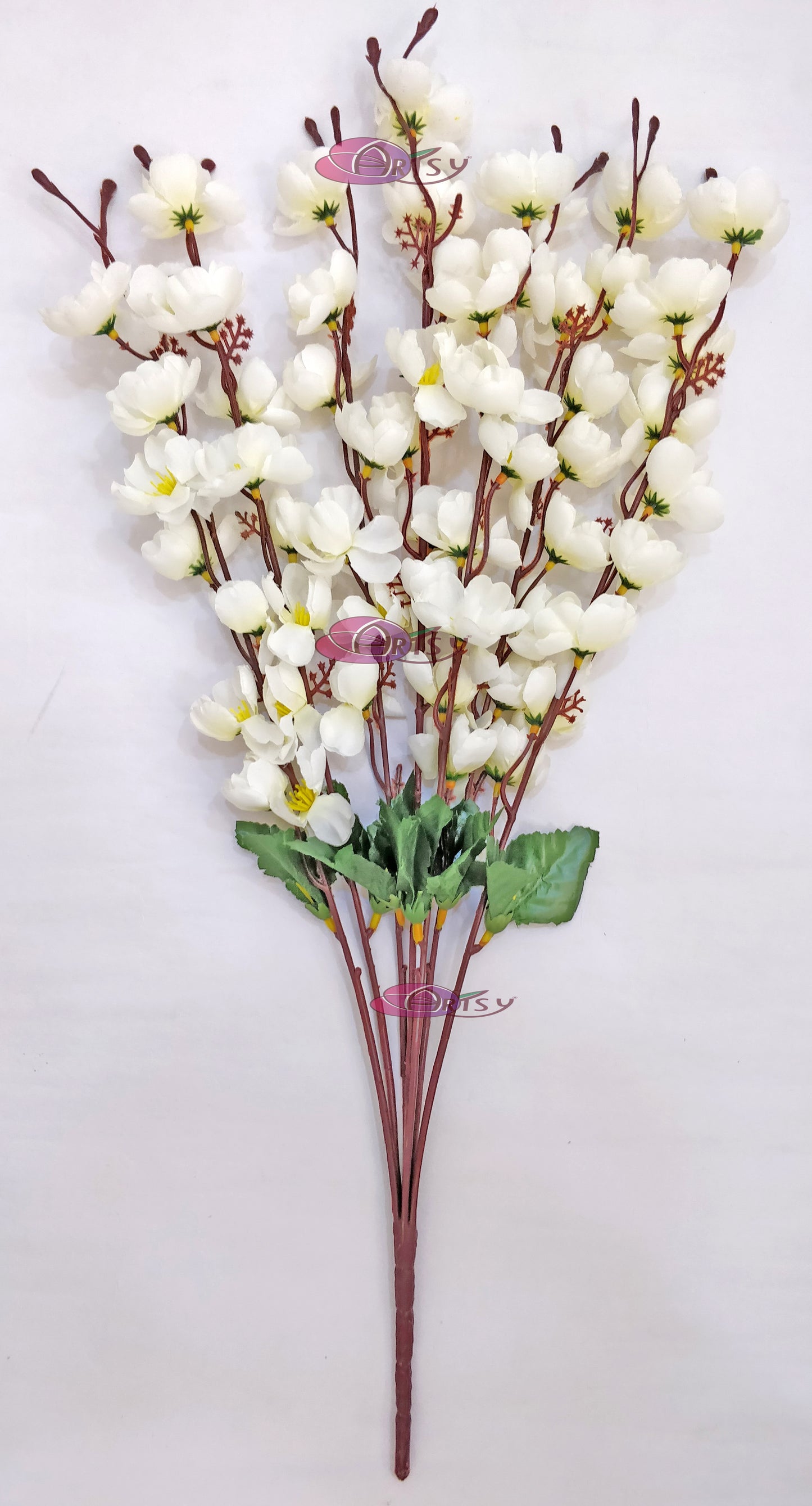 Elegant White Artificial Cherry Blossom Flower Bunch - Lifelike Pack of 1 Piece for Timeless Beauty, Without Vase, 55 Cm Long