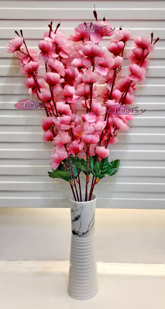 Enchanting Baby Pink Artificial Cherry Blossom Flower Bunch - Single Piece Pack for Graceful Décor, Without Vase, 55 Cm Long
