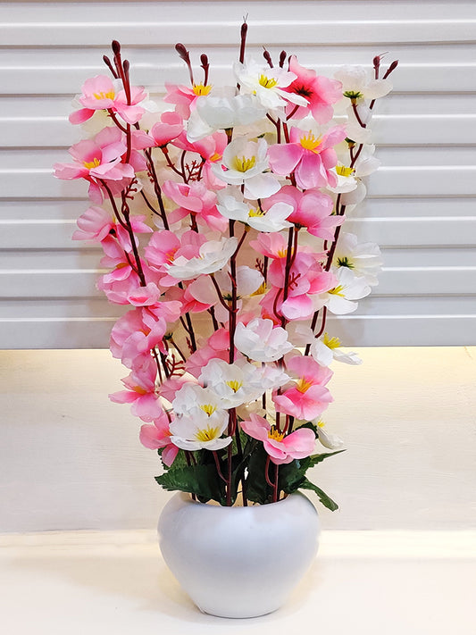 ARTSY® Artificial Flowers With Pot For Home Decoration, Office Decor Cherry Blossom combo, Lightpink White, 1 Piece