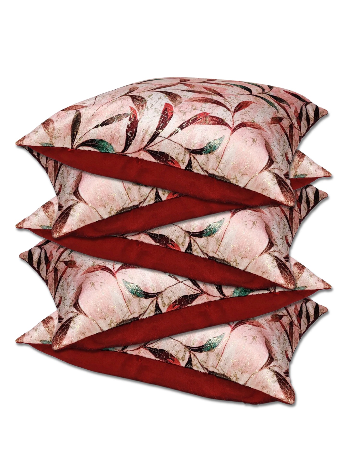 ARTSY® Red Velvet Cushion Cover Set - Pack of 5: Luxurious Home Decor Accent for Elegant Living Spaces