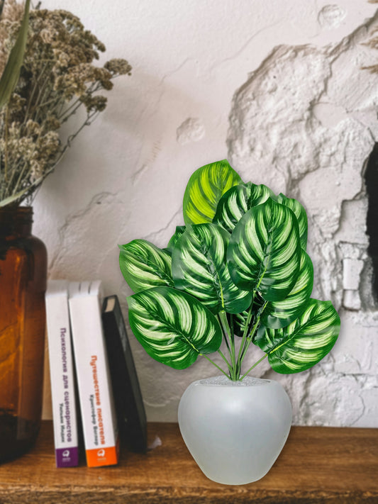 Artificial plants for home decor, big size monstera plant leaves bunch with pot for home/office decor, gift, craft, artificial flowers, combo with pot 45 cm height, pack of 1 piece, Multi