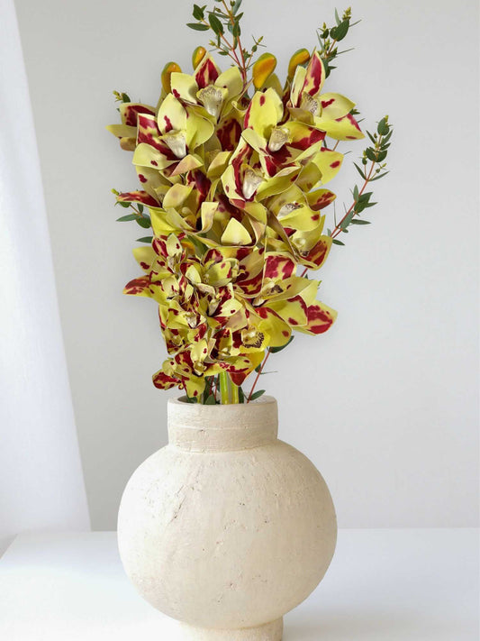 Artificial Flowers for decoration orchid flower bunch/stick for vase/pot, home/office decor, gift, artificial plant, Craft, Without Vase, Pack of 1 piece, 76 cm height, Green red