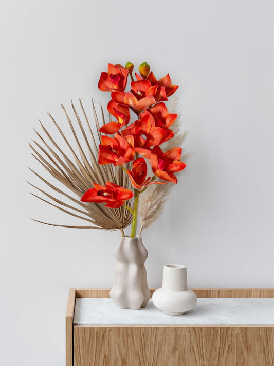 Artificial Flowers for decoration orchid flower bunch/stick for vase/pot, home/office decor, gift, artificial plant, Craft, Without Vase, Pack of 1 piece, 76 cm height, Orange