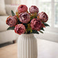 ARTSY Artificial Peony Flower Bunch with Greenery, Pink & Purple Faux Flowers for Home Decor