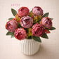 ARTSY Artificial Peony Flower Bunch with Greenery, Pink & Purple Faux Flowers for Home Decor